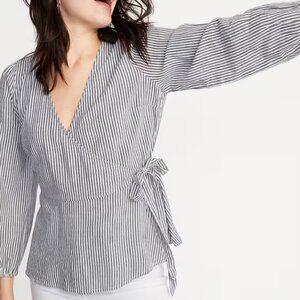 BOGO Old Navy Wrap-Front Side-Tie Top Blue/White Stripe Size Medium